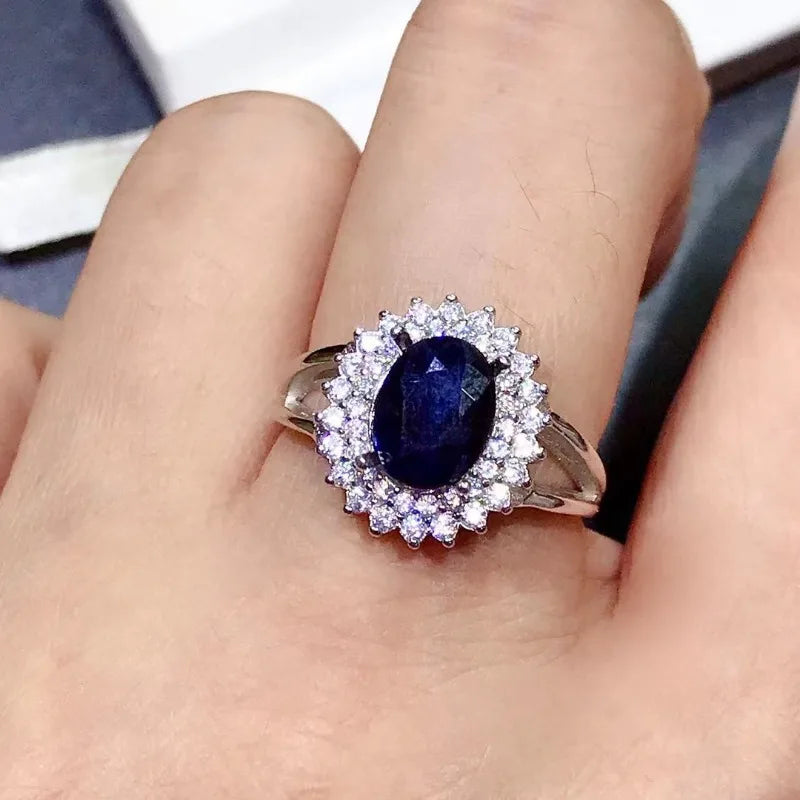 TRENDZ Natural Sapphire Ring 925 Sterling Silver