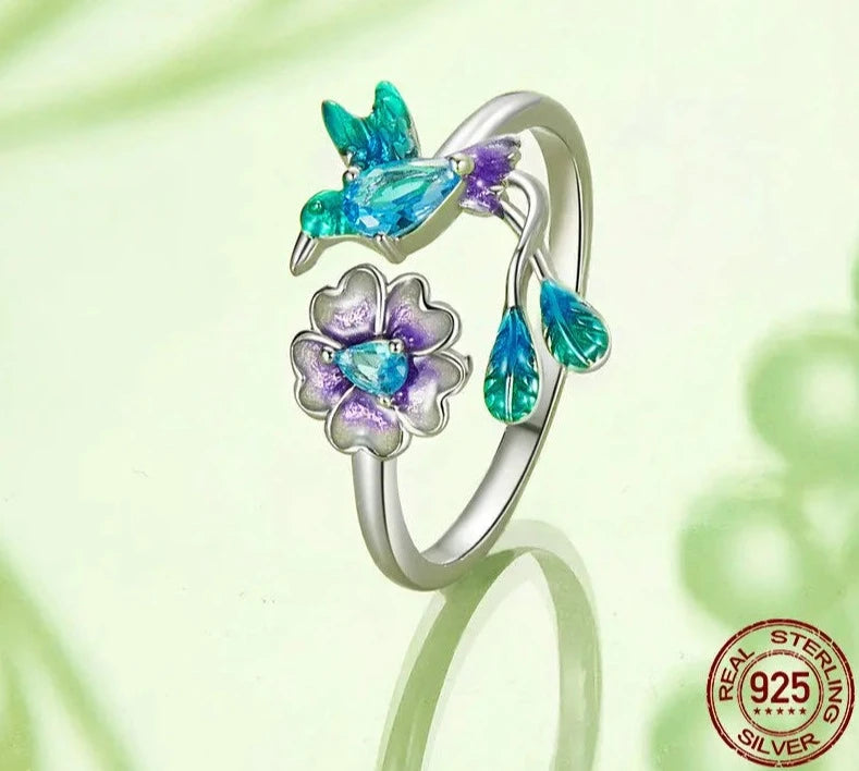 TRENDZ 925 Sterling Silver Enamel Dragonfly Ring