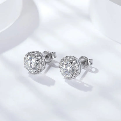 TRENDZ Round Moissanite D Color White Gold Plated 18K Earrings