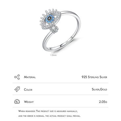 TRENDZ 925 Sterling Silver Eyelash Blue Eye Ring