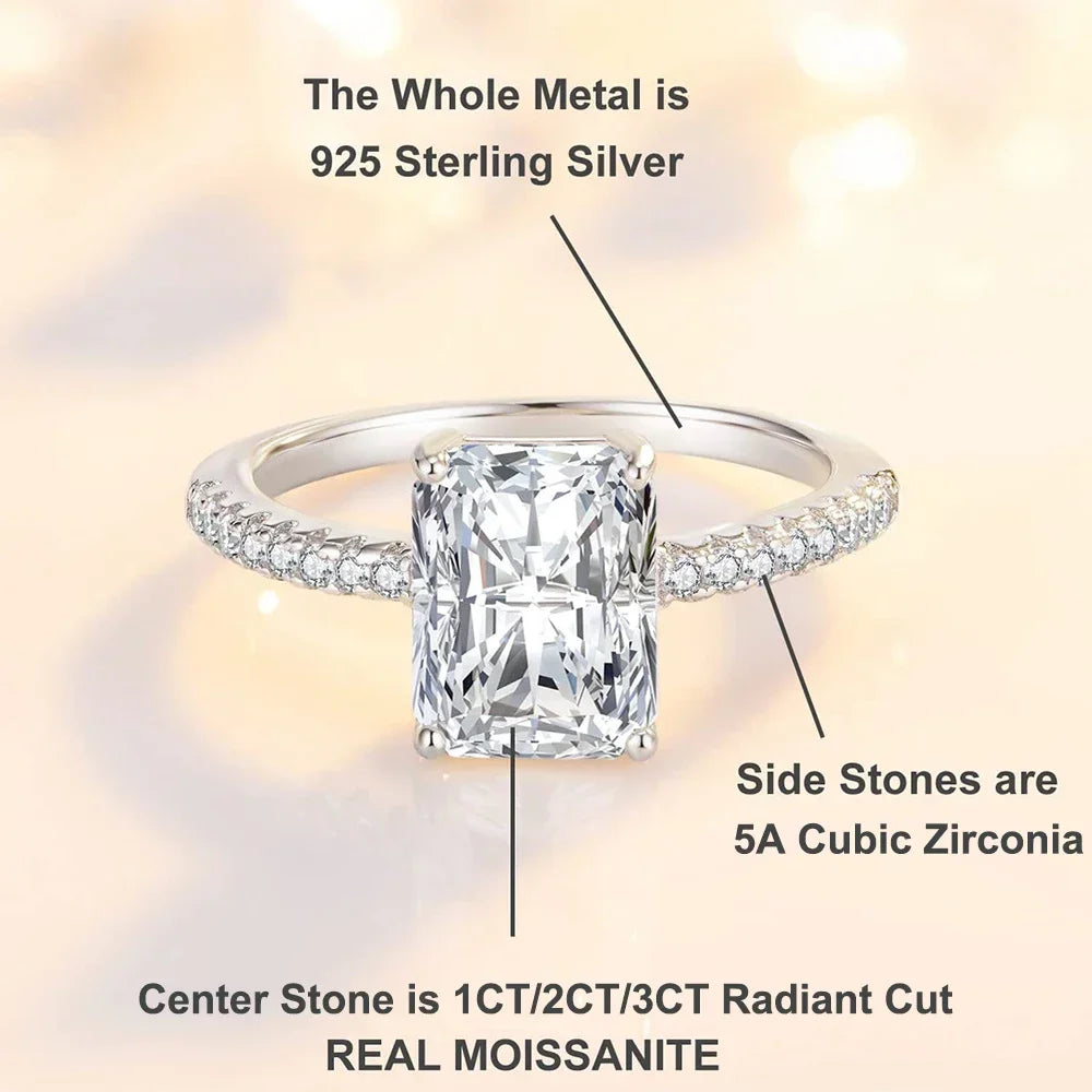 TRENDZ 925 Sterling Silver 1 - 3 CT Moissanite Ring