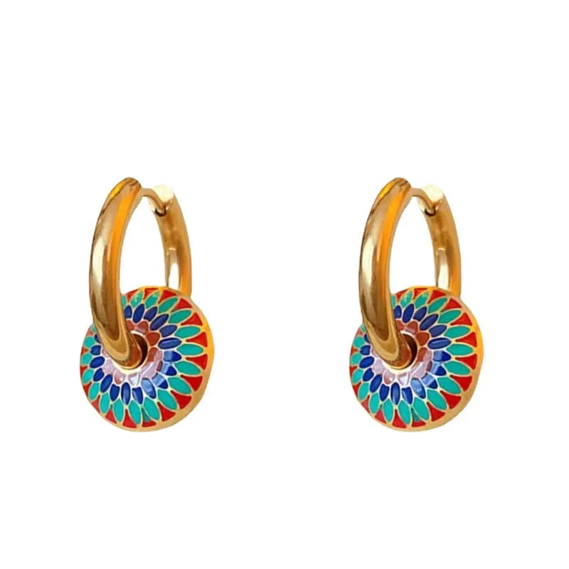 TRENDZ Romantic Retro Color Enamel Round Necklace and Earrings