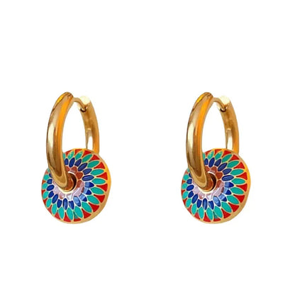 TRENDZ Romantic Retro Color Enamel Round Necklace and Earrings