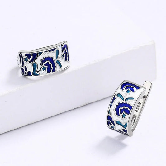 TRENDZ Enamel Blue Classic Earrings