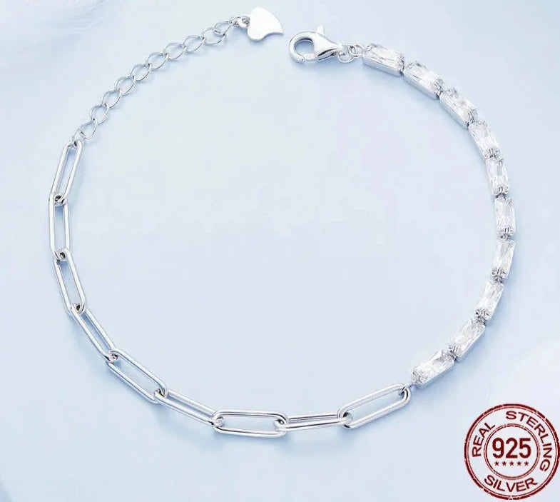 TRENDZ 925 Sterling Silver Square Zircon Tennis Bracelet