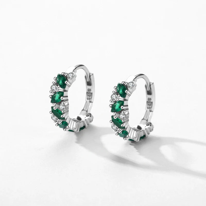 TRENDZ 925 Sterling Silver Green Zirconia Earrings